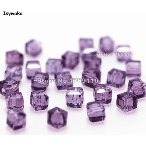 Isywaka 100pcs Cube 4mm Purple Color Square Austria Crystal Beads Glass Beads Loose Spacer Bead DIY Jewelry Making