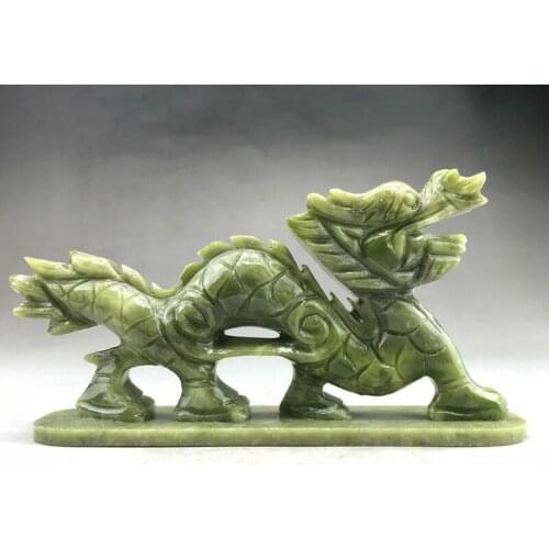 Exquisite GREEN NATURAL JADE HANDMADE SCULPTURE DRAGON Statue RT