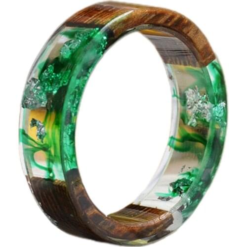 Unisex Charm Clear Wood Resin Ring Handmade Dried Flower Epoxy Rings Colorful Round Personality Ring for Women Men 2019 Hot Sale