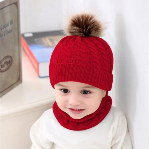 Pompom Children Knit Hat Scarf Set Winter Outdoor Warm Boy Girl Beanie Scarf Kit Comfortable Children Portable Elements