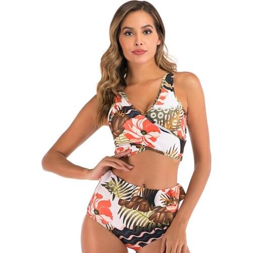 LUKITAS Sexy Women Bikinis Set Plus Size XXL Padded Two-Pieces Swimwear Split Swimsuit Print Polyester Beachwear Bathing Suit