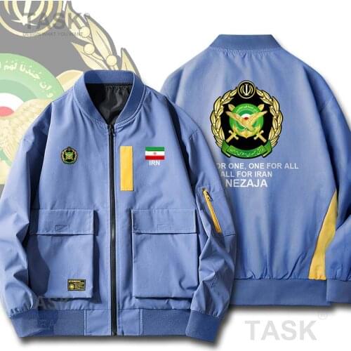 Bomber Military Biker Jacket Army Islamic Republic of Iran Persia IR Iranian Mens Bomber Zipper Jacket Big Pockets Harajuku