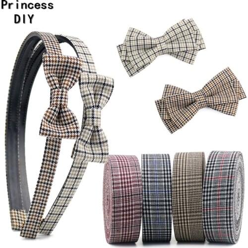 5M/Lot 10 25 40mm Classical Strip Lattice Ribbon Houndstooth Check Plaid Tape Cotton Fabric DIY Collar Hair Bow Acce Material