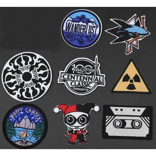 Fashion Round iceberg Barbecue in the field Patches Marine animal shark Appliques Iron On gesture Clothes Jeans Badges
