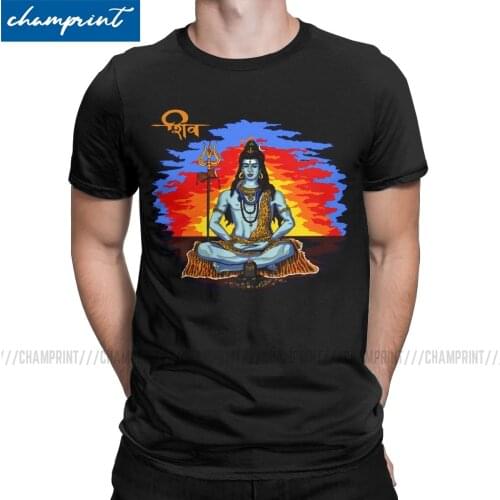 Men T-Shirt Lord Shiva Vintage 100% Cotton Tees Short Sleeve Hindu Ganesha God India Lingam T Shirts O Neck Clothing Gift Idea