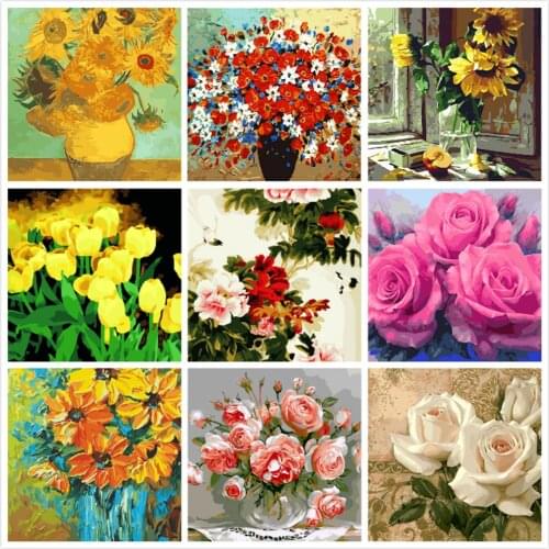 Flowers Sea Painting By Numbers For Adults Kits Hand Painted Home Decor Drawing Canvas DIY Oil Coloring Paint Picture By Numbers