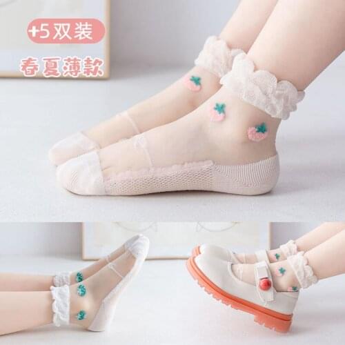 Girls socks spring and summer thin section breathable children summer mesh tube socks girl sweet lace crystal princess socks