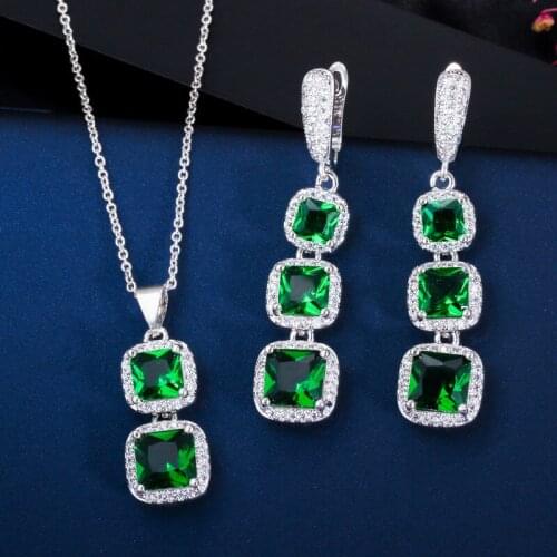 New Fashion CZ Jewelry Luxury AAA+ Cubic Zirconia Sterling silver Necklace Pendant And Earring Set for Women Silver Jewelry