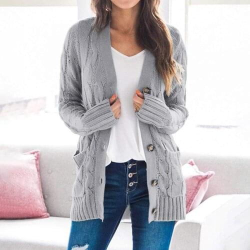 New Casual Open Front Cardigan Women Sweater with Pocket Long Sleeve Loose Solid Knitted Sweater Coat Jumper Ropa Mujer Hot Sale
