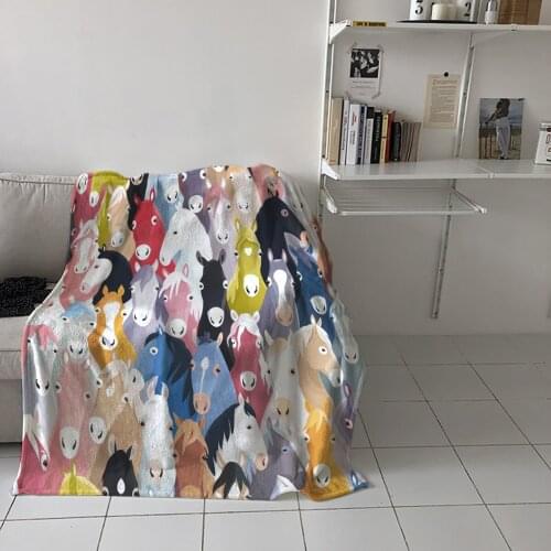 Animal Colorful Horse Throw Blanket Picnic Travel Blanket Portable Soft Bedspread Microfiber Flannel Blankets for Beds