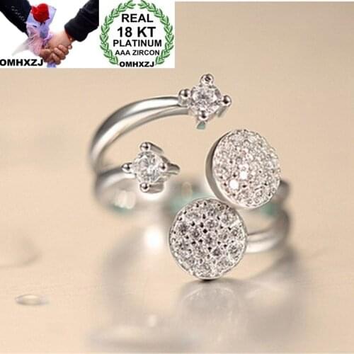 OMHXZJ Wholesale European Fashion Woman Man Party Wedding Gift Round White AAA Zircon 18KT White Gold Rose Gold Ring RR501