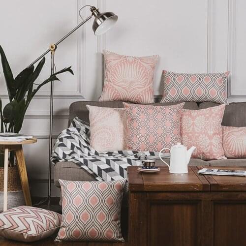 Wholesales Linen Pillow Cover Cushion Cover Vintage Light Pink Geometric Home Decorative Pillow Case 45x45cm/30x50cm