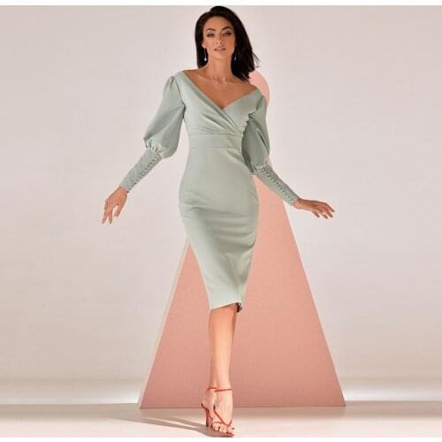 Jiayigong Puff Sleeves Mother Of The Bride Dress Modest V Neck Simple Plain Ruched Sheath Grooms Mother Dresses