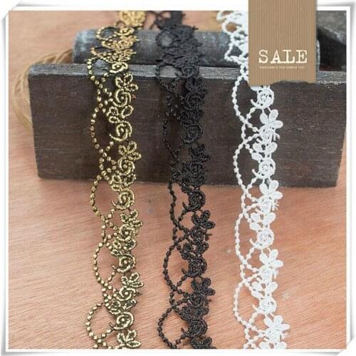 2 Meters gold white black water soluble embroidery flower lace trim fabric islamic headscarf hair accessories