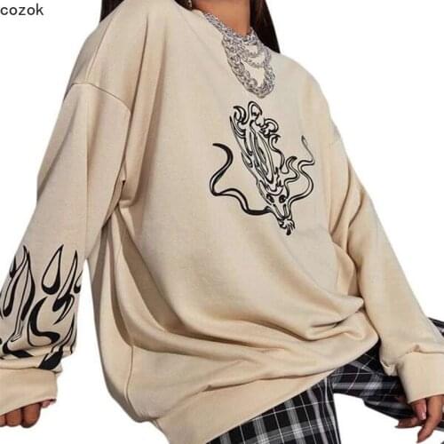 Oversized Hoodie Spring Autumn Loose Round Neck Plus Size Hoodies Printing Korean Leisure Pullovers Long Sleeve Women Sweatshirt