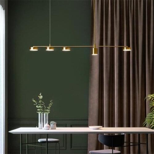 Post-Modern Gold Metal Long Led Suspension Luxurious Simple Dining Room Bar 120cm 4/5 Heads Drop Pendant Light 2653