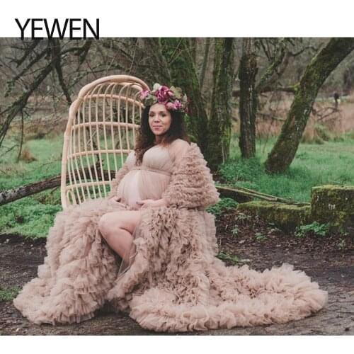 Puffy Ruffles Tiered Tulle Robe Long Maternity Dress Moms Photography Gowns Vestidos De Fiesta De Noche YEWEN