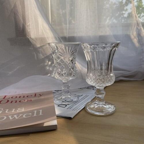 Embossed short-footed glass carved red wine glass western restaurant ladies goblet creative carved wine glass