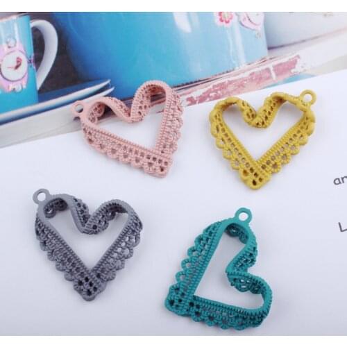 Diy jewelry making 30pcs/lot color Rubber paint cartoon lace hearts shape alloy floating locket charms fit keychain pendants