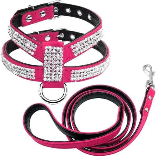 Bling Rhinestone Dog Harness Leather Puppy Cat Harness Vest Leash Set For Small Medium Dog Chihuahua Pug Yorkshire Pet Supplies