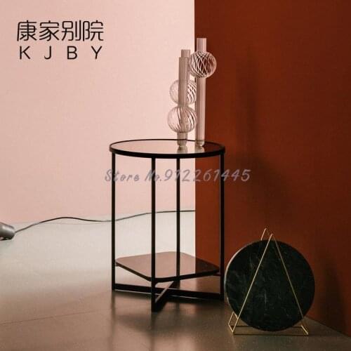 Nordic small coffee table modern minimalist sofa side table marble corner table bedroom bedside table Italian light luxury small