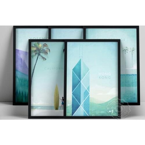 Vintage World Travel Poster, Yosemite Stockholm Palm Springs California Hong Kong Wall Picture, Nordic Landmark Landscape Prints