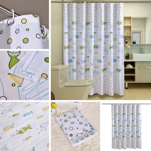 Cute Cartoon Fish Pattern Shower Curtain Waterproof Polyester Cloth with Hooks Bathroom Shower Curtains for Baby Kids Children