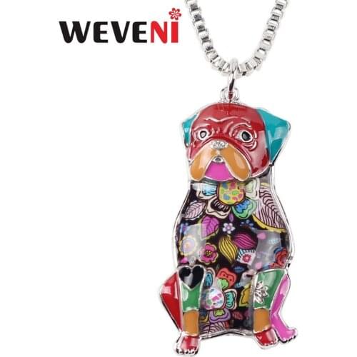 WEVENI Enamel Alloy Sitting Pug Dog Necklace Pendant Collar Choker Chain Cute Animal Jewelry For Women Drop Shipping Accessories