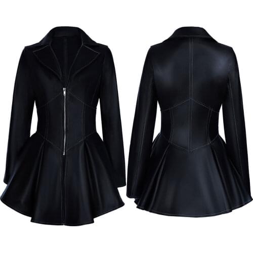 Gothic Faux Leather PU Jacket Women Autumn Winter Fashion Motorcycle Jacket Black Goth Punk Coats Outerwear