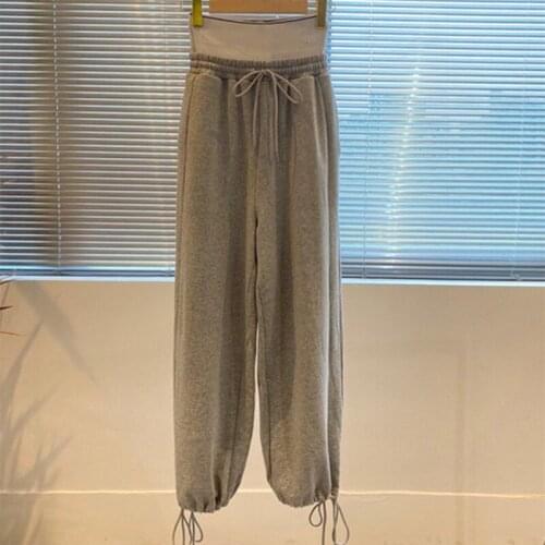 Womens casual pants American luxury brand alphabet ribbon patchwork straight drawstring trousers