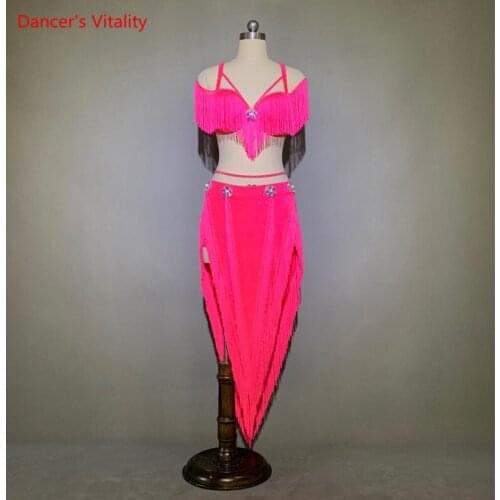 Belly Dance Female Child Adult Tassel Top Profession Custom High-End Diamond Bra Long Skirt Performance Practice Clothes Suit
