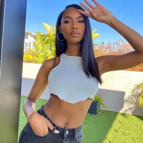 Women’s Summer Solid Color Vest Top Fashion Round Neck Irregular Exposed Navel Sleeveless Tanks