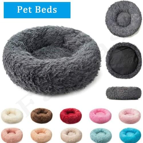 Winter Warm Fleece Pet Dog Bed Round Dog Kennel House Long Plush Pets Dog Beds For Medium Large Dogs Cats Soft Sofa Cushion Mats
