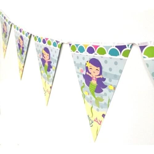 1Set Mermaid Theme pennants Flags Including Boy Birthday Party Baby Shower Flags Wedding Decoration Supplies