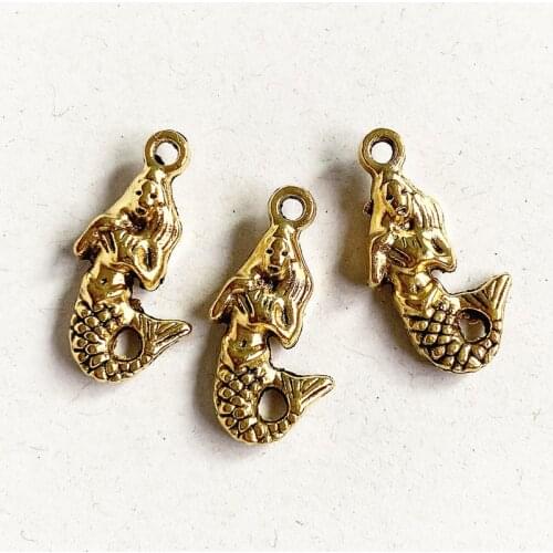 10pcs 3D Mermaid Charms Pendants Aesthetics Accessories, Vintage Golden Color Tone For Diy Handmade Jewelry Makeing Craft