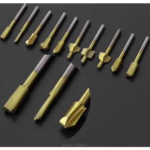 10Pcs Titanium Router Wood Milling Cutter Bits Fits Rotary Tool Set 1/8" Shank Jy9 21 Dropship