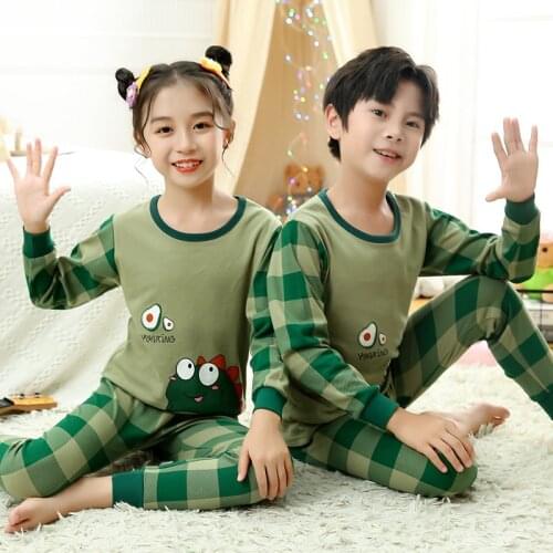 Dinosaur Pajama Sets for Children Girls Cotton Underwear Suits Teens Boys Long Sleeved Sleepwear Autumn New Kids Tops+Pant 2PCS