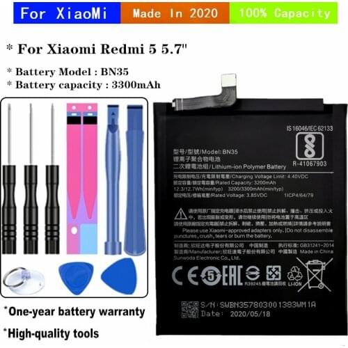 2020 Years 3300mAh Phone Battery for Xiaomi Redmi 5 5.7" High Quality Phone Replacement BN35 Rechargeable Batteries