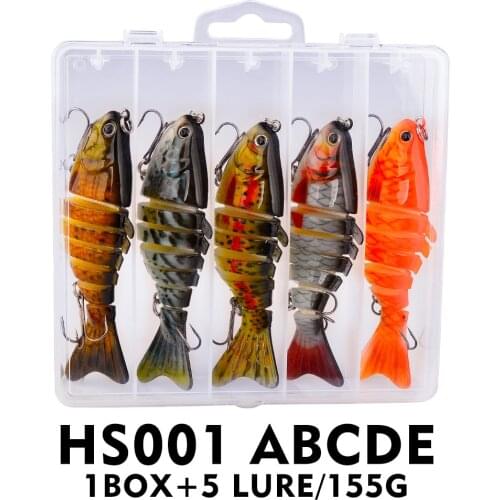 5pcs Classic 100mm 15.5g Sea Fishing Simulation Lure Bait 7 Sections Bionic Bait Hard Bait Knotty Fish Diving Depth 1~3 M