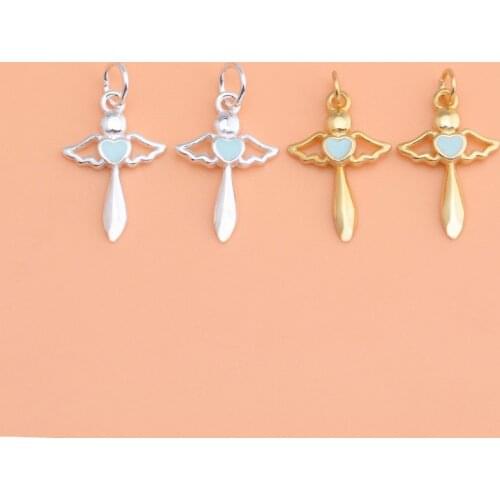 S925 sterling silver gold plated accessories, Love Cross, Drop Gel Angel Sword pendant necklace bracelet DIY accessories