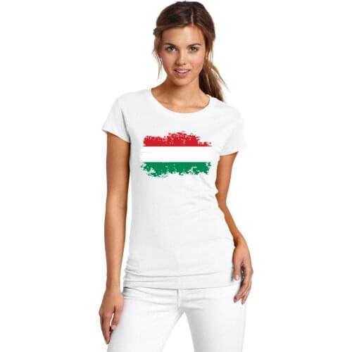 BLWHSA New Fashion Womens O-Neck Hungary National Flags Print Short Sleeve Summer Shirt for Women White Tshirt