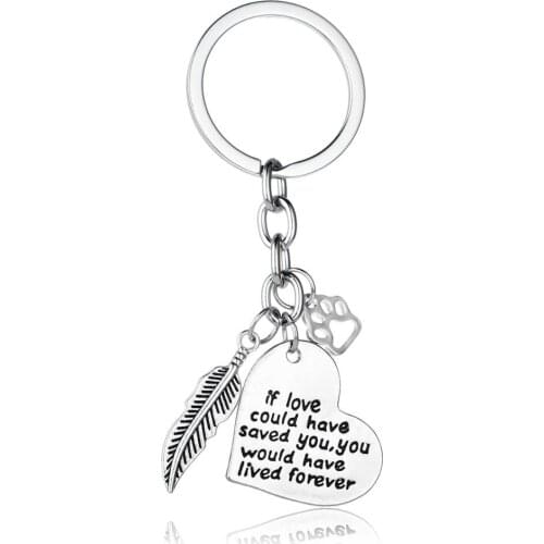 36PC Feather Pet Paw Love Heart Keyring If Love Could Have Saved You You Would Have Lived Forever Lovers Jewelry Gifts Keychain