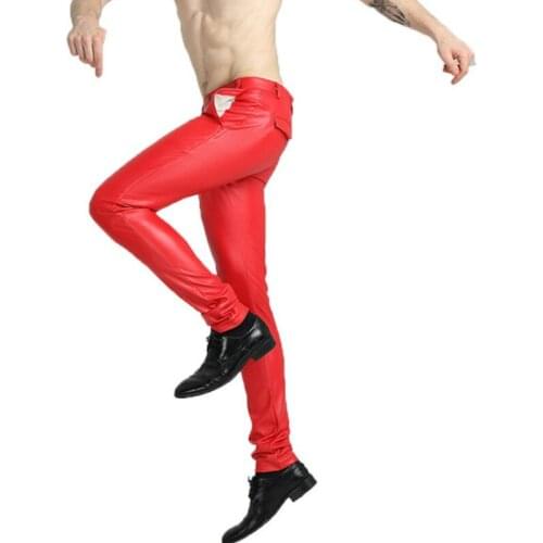 4 Colors Leather Pants Men New PU Men Leather Pants Fashion High Quality Motorcycle Faux Leather Mens Skinny Trousers 28-37