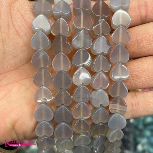 Natural Gray Agates Stone Loose Beads High Quality 10mm Smooth Flat Heart Shape DIY Gem Jewelry Accessories 38Pcs a3636