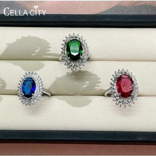 Cellacity Classic sapphire rings for charm lady with oval shape gemstones 925 sterling silver fine jewelry gift wholesale