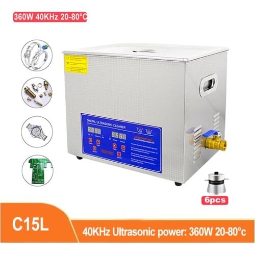 15L 360W Digital Ultrasonic Cleaner Bath Timer Stainless Tank Oil Rust Remove For Denture Watches Glasses 110V/220V