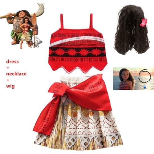 2019 Princess Moana Cosplay Costume for Children LOL dress Costume with wig Necklace for Halloween Costumes for Kids Girls Gifts