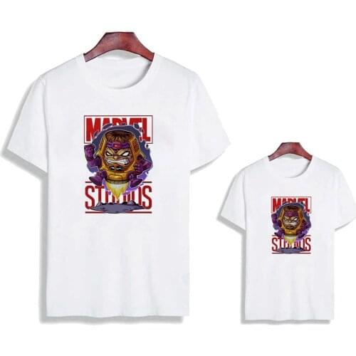 Marvel Studio Superhero T Shirt Short Sleeve Casual White O-neck Family Matching Clothes Mother Father Son Daughter T-shirts