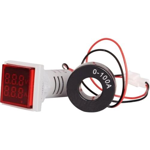 AC60-500V 1-100A Square LED Digital Voltmeter Ammeter Signal Lights Volt Voltage Current Combo Meter Indicator Tester Measuring