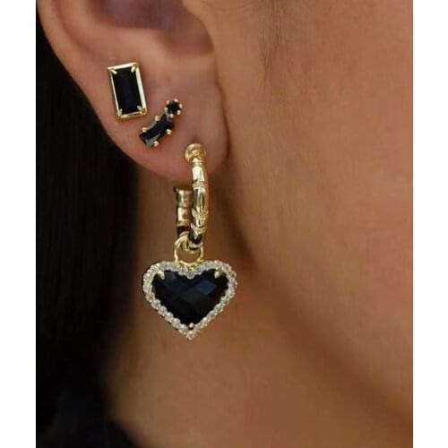 Luokey Fashion Black Crystal Earrings For Girls Wedding Elegant Geometric Heart Hoop Earrings Women Valentines Day Jewelry Gift